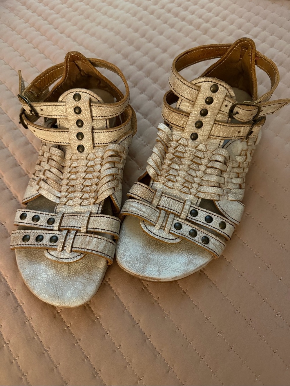 BED|STU Gold Metallic Woven Studded Sandals